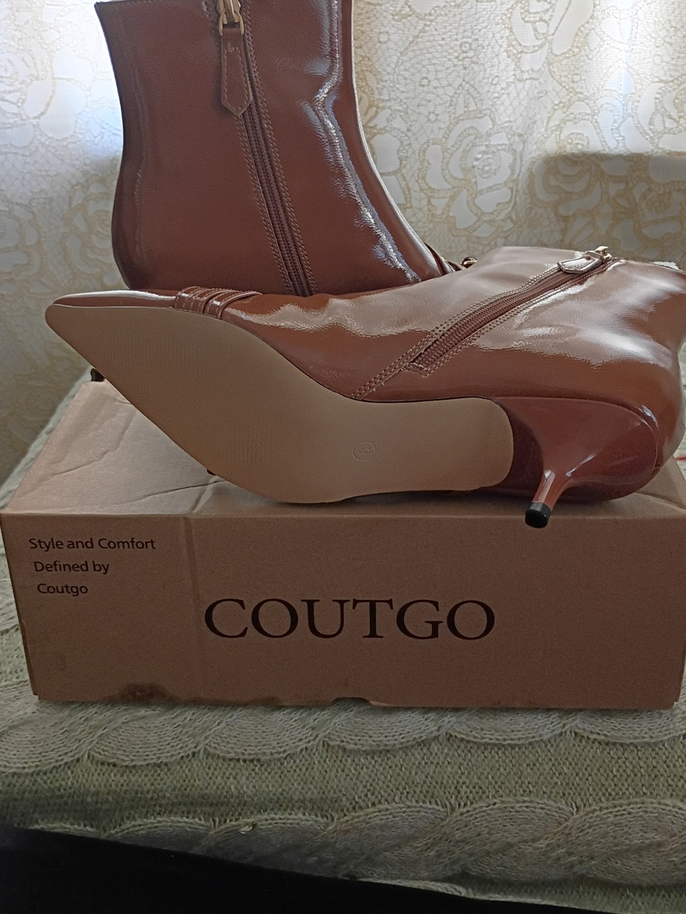 Women's Brown Patent Ankle Boots